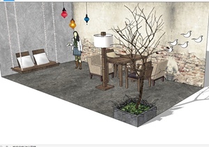现代风格详细室内咖啡桌椅组合设计SU(草图大师)模型
