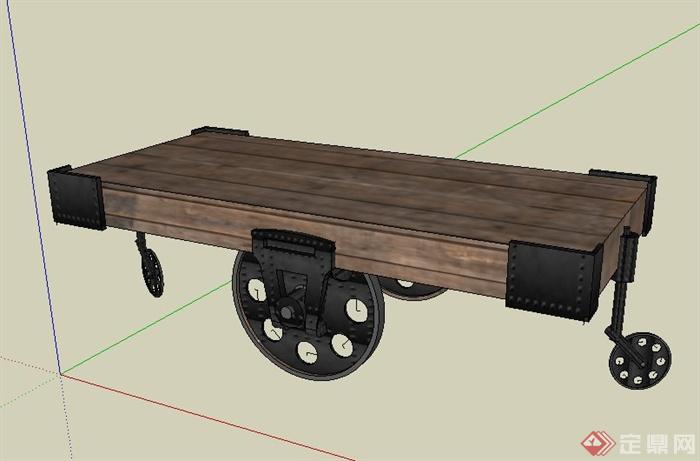 带轮子木质桌子设计su模型(1)