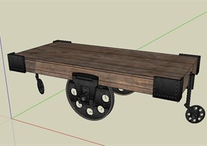 带轮子木质桌子设计SU(草图大师)模型