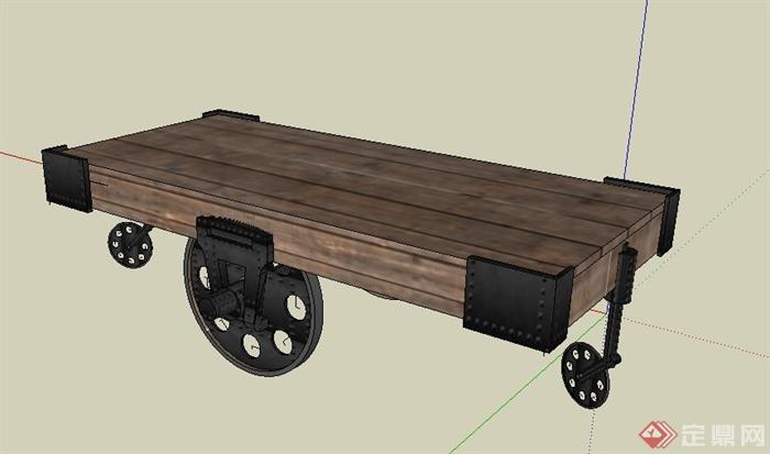 带轮子木质桌子设计su模型(3)
