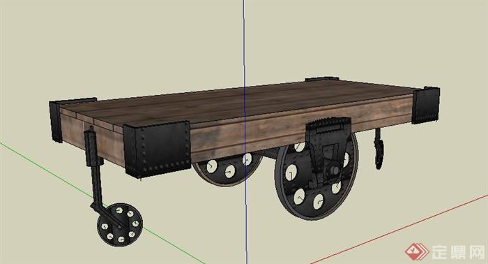 带轮子木质桌子设计su模型(2)
