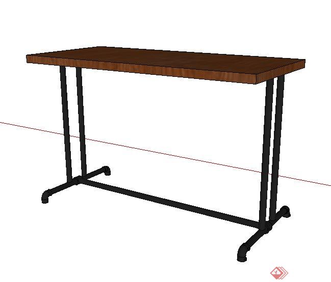 工业风木桌设计su模型(1)