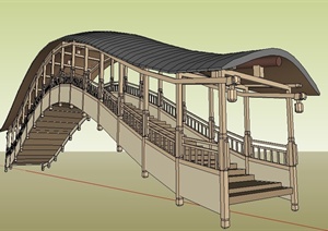 中式风格拱形廊桥风雨桥SU(草图大师)模型