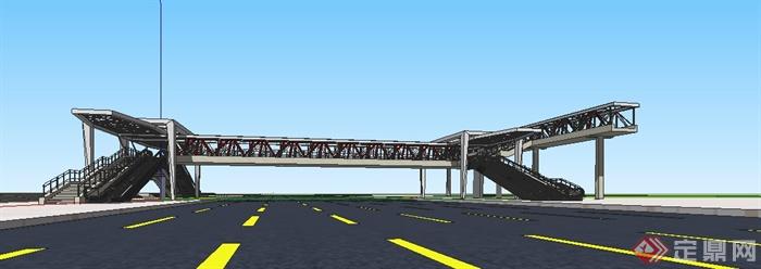 现代人行天桥设计su精细模型(1)