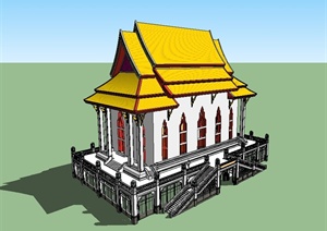 东南亚风格独特详细的寺庙设计SU(草图大师)模型