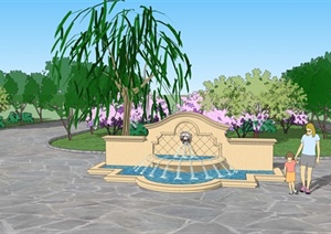 欧式兽首喷水景墙设计SU(草图大师)模型