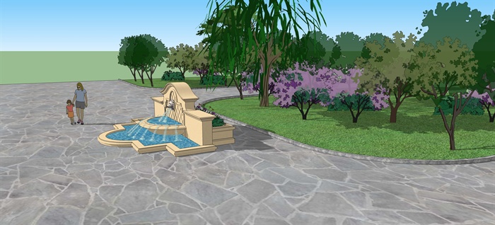 欧式兽首喷水景墙设计su模型