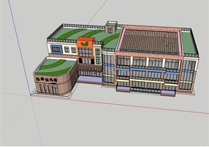 某现代风格详细幼儿园建筑设计两个SU(草图大师)模型含cad方案
