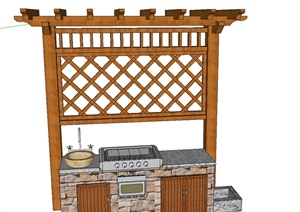 庭院单臂栏架烧烤台设计SU(草图大师)模型