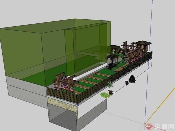 现代风格详细别墅庭院花园景观设计su模型(2)