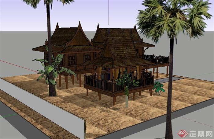 东南亚风格详细完整的民居住宅楼设计su模型(2)