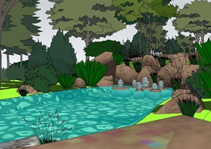 某详细完整的溪流景观设计SU(草图大师)模型