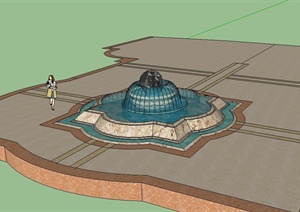 某现代风格广场喷泉水池水景设计SU(草图大师)模型