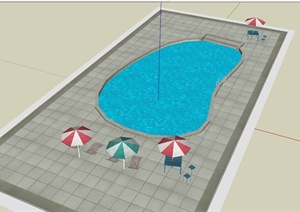 某现代风格游泳池及伞桌椅设计SU(草图大师)模型