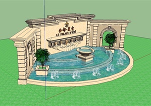 某欧式风格详细景墙水池设计SU(草图大师)模型