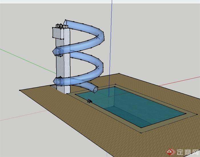温泉泳池水景设计su模型(2)
