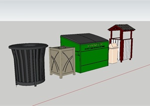 现代风格多个不同的详细垃圾桶设计SU(草图大师)模型