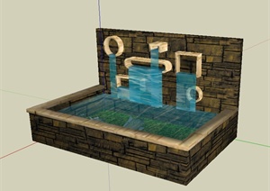 现代风格详细完整的跌水池设计SU(草图大师)模型