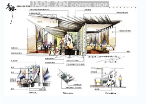 某现代风格玉禅咖啡馆设计cad施工图