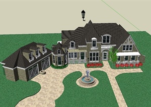某美式风格详细住宅别墅建筑设计SU(草图大师)模型