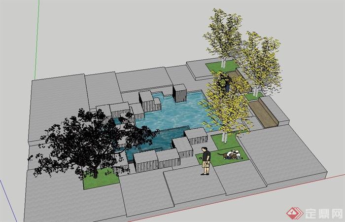现代风格休闲小场景水池设计su模型(2)