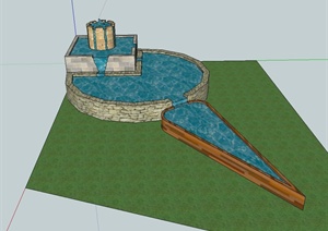 现代风格独特的跌水池景观设计SU(草图大师)模型