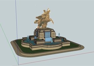 新古典风格雕塑喷泉水池设计SU(草图大师)模型
