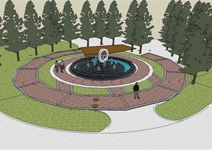 现代风格广场喷泉水池景观设计SU(草图大师)模型