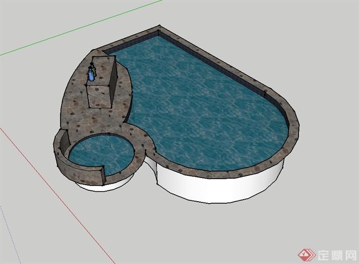 现代风格户外浴池泳池设计su模型(2)