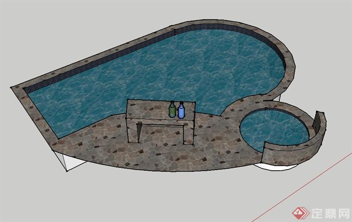 现代风格户外浴池泳池设计su模型(3)