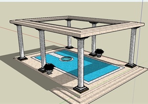 现代风格详细廊架泳池景观设计SU(草图大师)模型