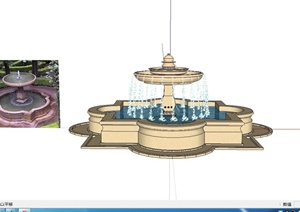 欧式风格详细水钵喷泉水池设计SU(草图大师)模型