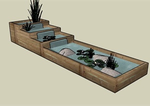 现代风格详细跌水池景观设计SU(草图大师)模型