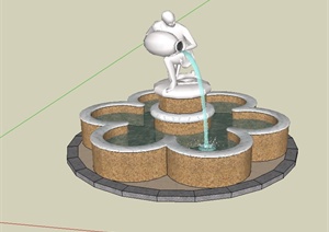 现代风格人物雕塑喷泉水池设计SU(草图大师)模型