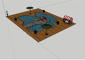 现代风格详细庭院游泳池设计SU(草图大师)模型