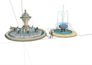 两个欧式风格喷泉水钵水景设计SU(草图大师)模型