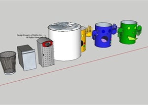 现代风格多个创意垃圾箱设计SU(草图大师)模型