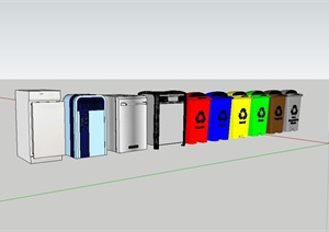 现代风格详细多个完整的垃圾箱设计SU(草图大师)模型