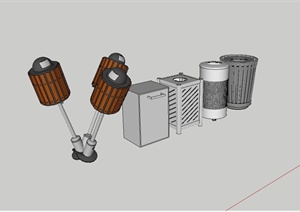 多个不同造型的详细垃圾箱设计SU(草图大师)模型
