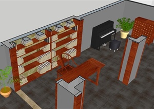 现代中式小型办公室内方案SU(草图大师)模型