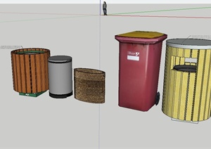 现代风格多个详细的垃圾箱设计SU(草图大师)模型