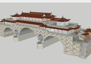 某古典中式风格廊桥SU(草图大师)模型