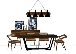 现代餐桌椅及吊灯SU(草图大师)模型