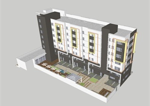 现代办公中心室外花园及建筑设计方案SU(草图大师)模型