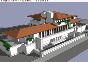 某欧式风格详细的罗宾别墅建筑SU(草图大师)模型（附CAD图）