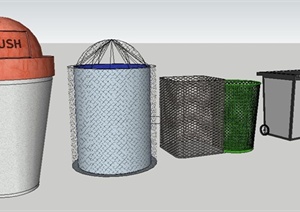 5种现代风格户外垃圾箱素材SU(草图大师)模型