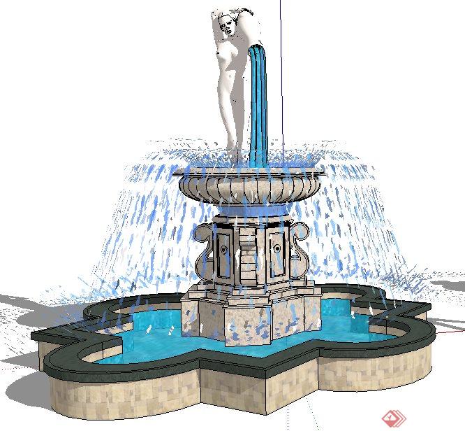 两款古典精美喷泉水池su模型(1)