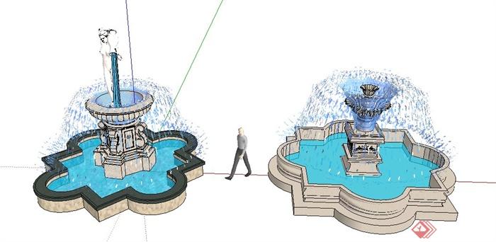 两款古典精美喷泉水池su模型(3)