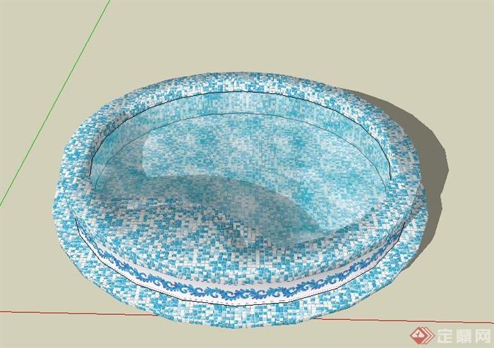 简约马赛克铺装圆形水池su模型(2)