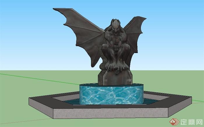 怪物雕塑水池su模型(2)